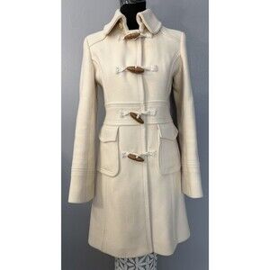 J Crew Women’s Virgin Wool Duffle Toggle Coat Cream Fisherman Peacoat Size 2